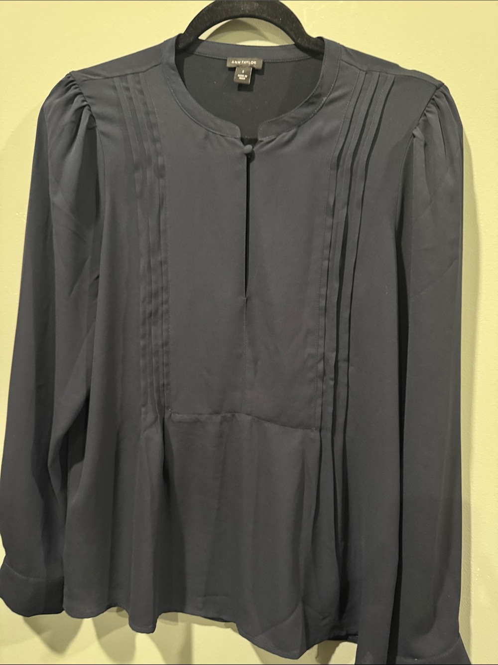 Ann Taylor Dark Navy Pintuck Long Sleeve Top